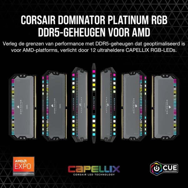 CORSAIR DOMINATOR PLATINUM RGB DDR5 32GB (2x16GB) DDR5 6000MHz CL30 AMD EXPO Intel XMP iCUE Compatible Computer Memory – Grey (CMT32GX5M2B6000Z30K)