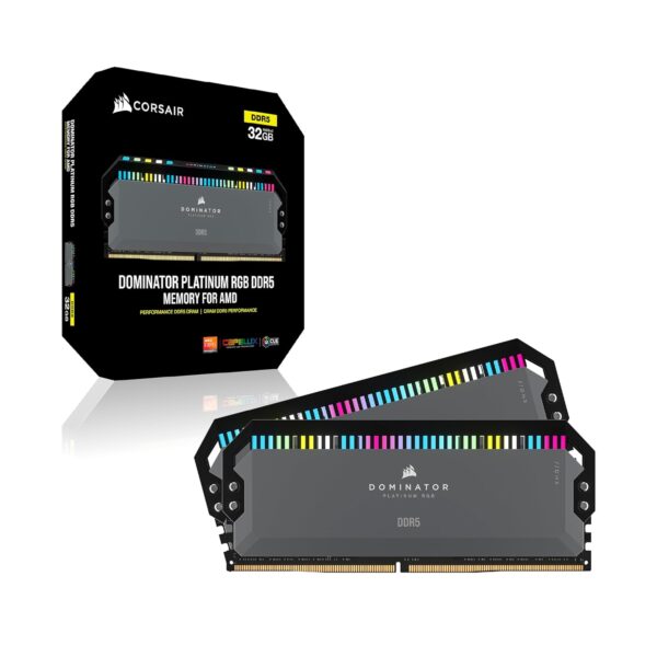 CORSAIR DOMINATOR PLATINUM RGB DDR5 32GB (2x16GB) DDR5 6000MHz CL30 AMD EXPO Intel XMP iCUE Compatible Computer Memory – Grey (CMT32GX5M2B6000Z30K)