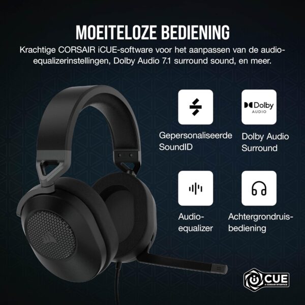 Corsair HS65 SURROUND Gamingheadset (Kunstlederen Oorschelpen van Traagschuim, Dolby Audio 7.1 Surround Sound op PC en Mac, SonarWorks SoundID, Compatibiliteit met Meerdere...