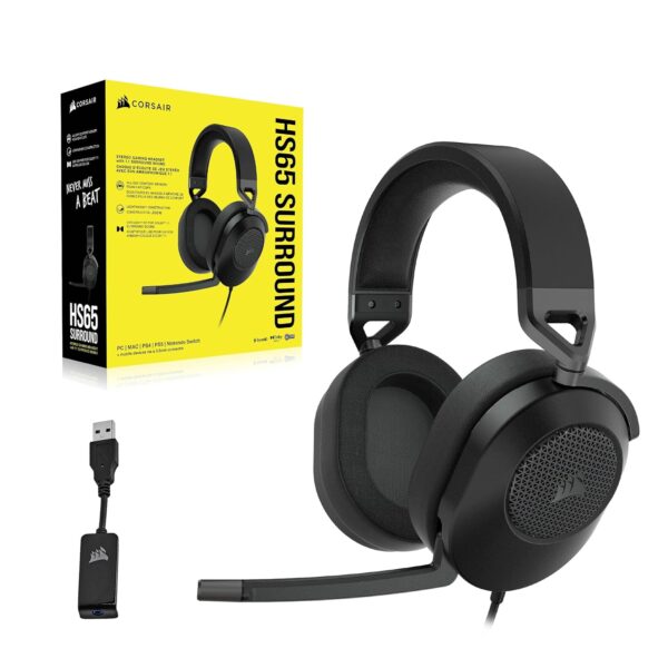 Corsair HS65 SURROUND Gamingheadset (Kunstlederen Oorschelpen van Traagschuim, Dolby Audio 7.1 Surround Sound op PC en Mac, SonarWorks SoundID, Compatibiliteit met Meerdere...