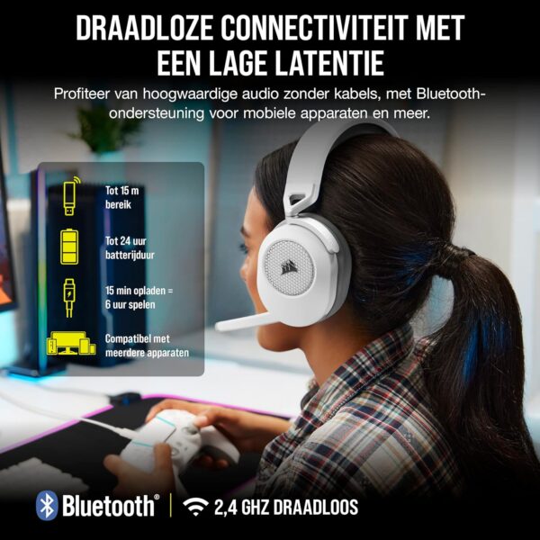 Corsair HS65 WIRELESS Gaming Headset - 2,4 GHz Draadloze of Bluetooth-Verbinding met een Lage Latentie, Dolby® Audio 7.1 Surround Sound, Lichtgewicht, Omnidirectionele Microfoon...