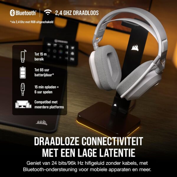 CORSAIR HS80 MAX WIRELESS Multiplatform Gaming Headset met Bluetooth - Dolby Atmos - Microfoon van Uitzendkwaliteit - iCUE Compatibel - PC, Mac, PS5, PS4, Mobiel - Wit