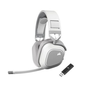CORSAIR HS80 MAX WIRELESS Multiplatform Gaming Headset met Bluetooth - Dolby Atmos - Microfoon van Uitzendkwaliteit - iCUE Compatibel - PC, Mac, PS5, PS4, Mobiel - Wit