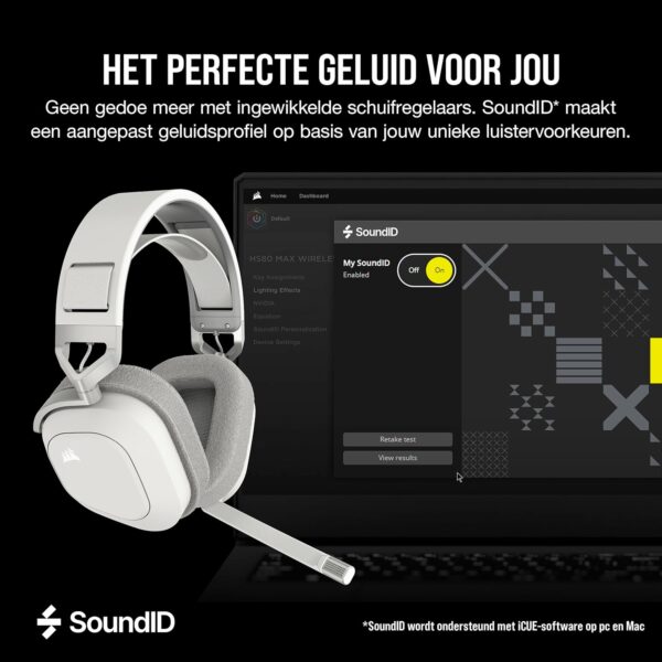 CORSAIR HS80 MAX WIRELESS Multiplatform Gaming Headset met Bluetooth - Dolby Atmos - Microfoon van Uitzendkwaliteit - iCUE Compatibel - PC, Mac, PS5, PS4, Mobiel - Wit
