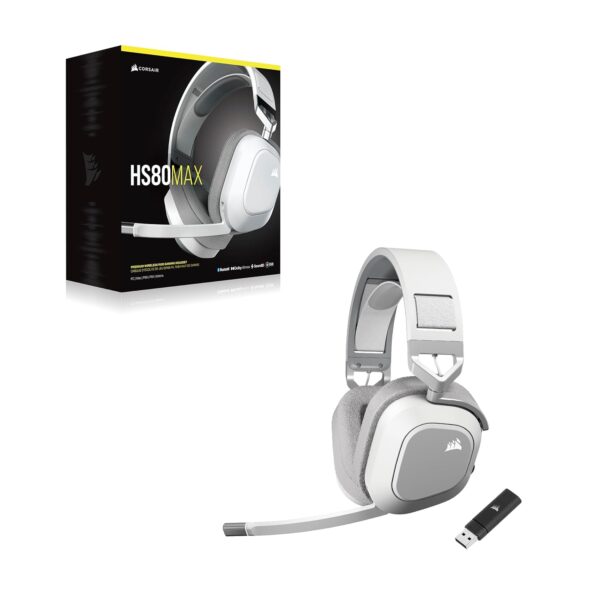 CORSAIR HS80 MAX WIRELESS Multiplatform Gaming Headset met Bluetooth - Dolby Atmos - Microfoon van Uitzendkwaliteit - iCUE Compatibel - PC, Mac, PS5, PS4, Mobiel - Wit