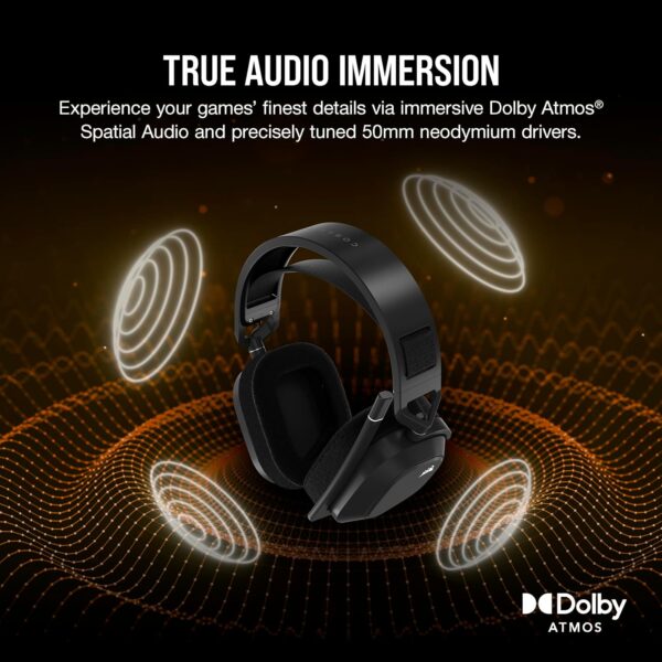 CORSAIR HS80 MAX WIRELESS Multiplatform Gaming Headset met Bluetooth – Dolby Atmos – Microfoon van Uitzendkwaliteit – iCUE Compatibel – PC, Mac, PS5, PS4, Mobiel – Staalgrijs