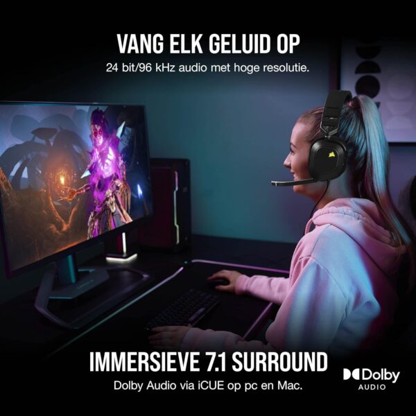 Corsair HS80 RGB USB Premium Gamingheadset met Dolby 7.1 Surround Sound (Microfoon van Uitzendkwaliteit, Oorschelpen van Traagschuim, Hifi-Geluid, Robuuste Constructie) Wit