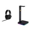 Corsair HS80 RGB WIRELESS Gamingheadset met Ruimtelijke Audio (Lage Latentie, Draadloze compatibiliteit met PS5 en PS4) Zwart & Corsair St100 RGB Premium-headsetstandaard met...