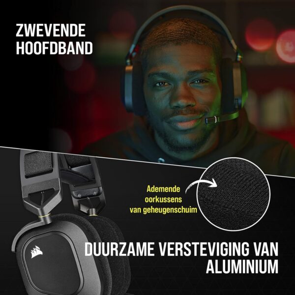 Corsair HS80 RGB WIRELESS Hoogwaardige Gamingheadset met Ruimtelijke Audio (Lage Latentie, Omnidirectionele Microfoon, Batterijduur van wel 20 uur, Draadloze compatibiliteit met...