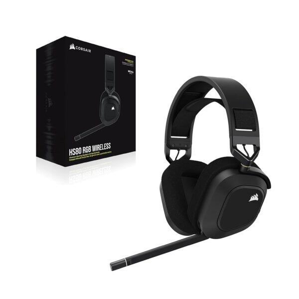 Corsair HS80 RGB WIRELESS Hoogwaardige Gamingheadset met Ruimtelijke Audio (Lage Latentie, Omnidirectionele Microfoon, Batterijduur van wel 20 uur, Draadloze compatibiliteit met...
