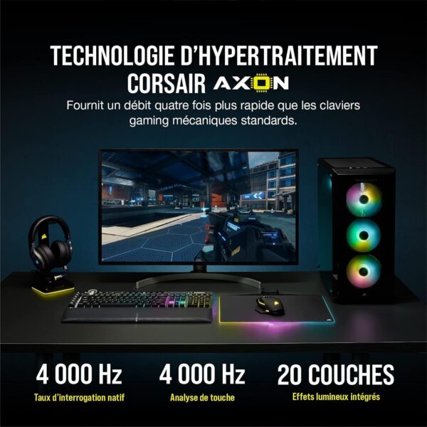Corsair K100 RGB Gaming Keyboard (OPX Optical Mechanical Switches: Ultra-Fast and Linear, PBT Dual Injection Keys, Elgato Stream Deck Integration) AZERTY, Black
