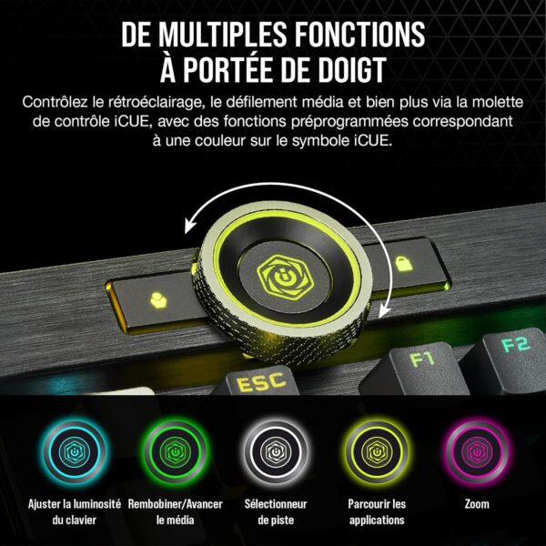 Corsair K100 RGB Gaming Keyboard (OPX Optical Mechanical Switches: Ultra-Fast and Linear, PBT Dual Injection Keys, Elgato Stream Deck Integration) AZERTY, Black