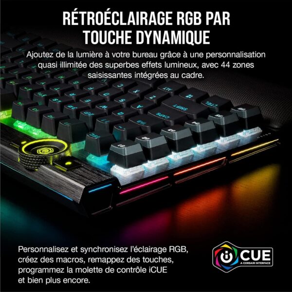Corsair K100 RGB Gaming Keyboard (OPX Optical Mechanical Switches: Ultra-Fast and Linear, PBT Dual Injection Keys, Elgato Stream Deck Integration) AZERTY, Black