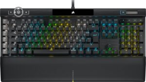 Corsair K100 RGB Gaming Keyboard (OPX Optical Mechanical Switches: Ultra-Fast and Linear, PBT Dual Injection Keys, Elgato Stream Deck Integration) AZERTY, Black