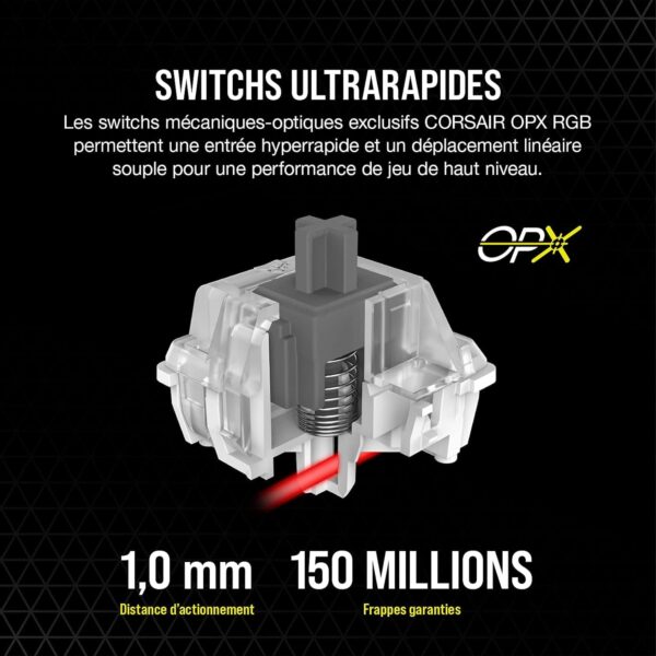 Corsair K100 RGB Gaming Keyboard (OPX Optical Mechanical Switches: Ultra-Fast and Linear, PBT Dual Injection Keys, Elgato Stream Deck Integration) AZERTY, Black