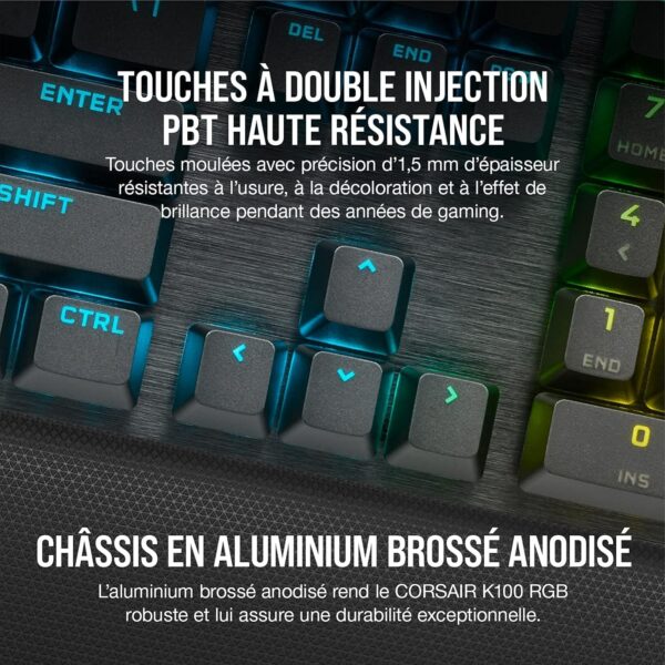 Corsair K100 RGB Gaming Keyboard (OPX Optical Mechanical Switches: Ultra-Fast and Linear, PBT Dual Injection Keys, Elgato Stream Deck Integration) AZERTY, Black