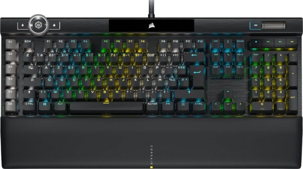 Corsair K100 RGB Gaming Keyboard (OPX Optical Mechanical Switches: Ultra-Fast and Linear, PBT Dual Injection Keys, Elgato Stream Deck Integration) AZERTY, Black
