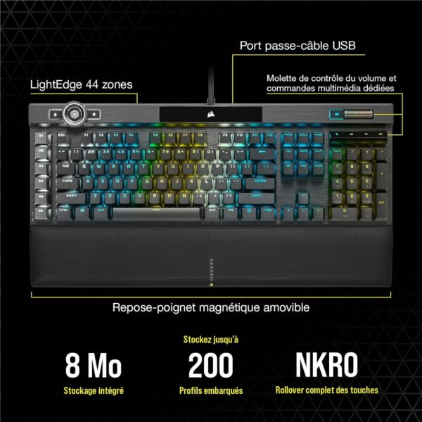 Corsair K100 RGB Gaming Keyboard (OPX Optical Mechanical Switches: Ultra-Fast and Linear, PBT Dual Injection Keys, Elgato Stream Deck Integration) AZERTY, Black