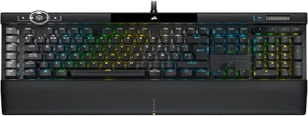 Corsair K100 RGB Optical Mechanical Gaming Keyboard (Corsair OPX RGB Switch, Removable Faux Leather Wrist Rest, Polycarbonate Keys), Black