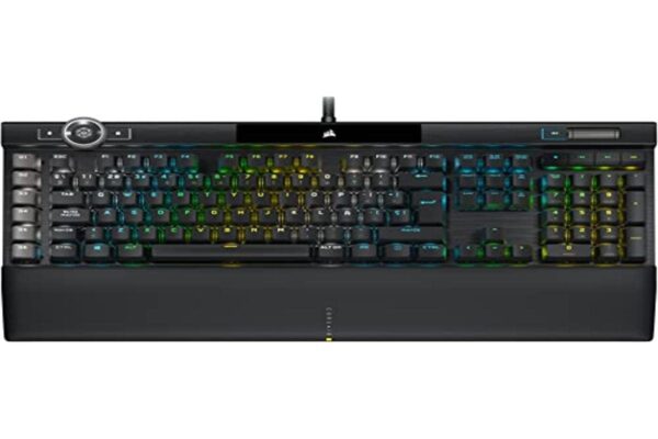 Corsair K100 RGB Optical Mechanical Gaming Keyboard (Corsair OPX RGB Switch, Removable Faux Leather Wrist Rest, Polycarbonate Keys), Black