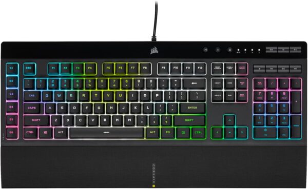 Corsair K55 RGB PRO XT Wired Membrane Gaming Keyboard (Dynamic RGB Backlit, 6 Macro Keys with Elgato Software Integration, IP42 Dust and Splash Waterproof) QWERTZ, Black