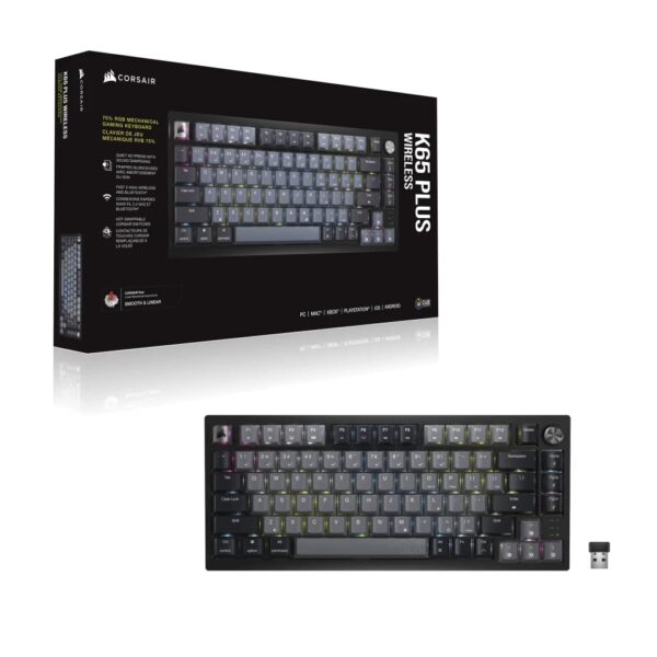 Corsair K65 Plus Wireless 75% RGB hot-swappable mechanical gaming keyboard - linear switches MLX red pre-lubricated - PBT keycaps - AZERTY FR - black