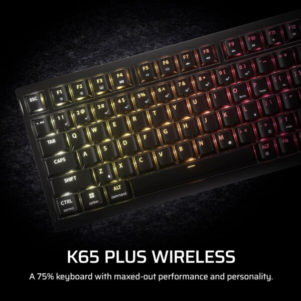 CORSAIR K65 PLUS WIRELESS 75% RGB Hot-Swappable Mechanical Gaming Keyboard – Pre-lubricated Tactile CORSAIR MLX Fusion Switches – Two Layers Noise Reduction – PBT Keycaps –...