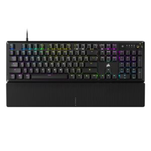 CORSAIR K70 CORE RGB Mechanical Wired Gaming Keyboard with Palm Rest – Pre-Lubricated MLX Red Linear Switches, SOCD, ABS Double-Shot Keycaps, Noise Reducing, QWERTY NA – Black