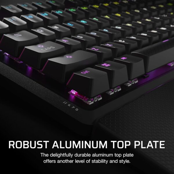 CORSAIR K70 CORE RGB Mechanical Wired Gaming Keyboard with Palm Rest – Pre-Lubricated MLX Red Linear Switches, SOCD, ABS Double-Shot Keycaps, Noise Reducing, QWERTY NA – Black