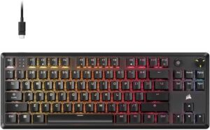 Corsair K70 Core TKL RGB Tenkeyless Mechanical Gaming Keyboard, MLX Red V2, Pre-Lubricated, Acoustic Cushioning, ABS Covers, QWERTY ES - Black