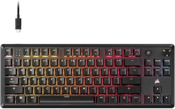 Corsair K70 Core TKL RGB Tenkeyless Mechanical Gaming Keyboard, MLX Red V2, Pre-Lubricated, Acoustic Cushioning, ABS Covers, QWERTY ES - Black