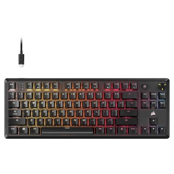 Corsair K70 Core TKL RGB Tenkeyless Mechanical Gaming Keyboard, MLX Red V2, Pre-Lubricated, Acoustic Cushioning, ABS Covers, QWERTY ES - Black