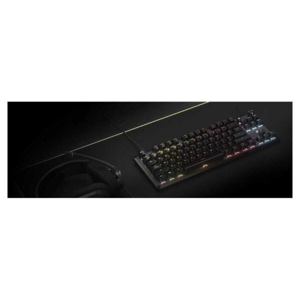 Corsair K70 Core TKL RGB Tenkeyless Mechanical Gaming Keyboard, MLX Red V2, Pre-Lubricated, Acoustic Cushioning, ABS Covers, QWERTY ES - Black
