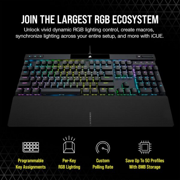 Corsair K70 PRO RGB Mechanical Mechanical Gaming Keyboard - OPX Linear Switch - PBT Double Shot Keys - iCUE Compatible - QWERTZ DE - PC, Xbox - Black
