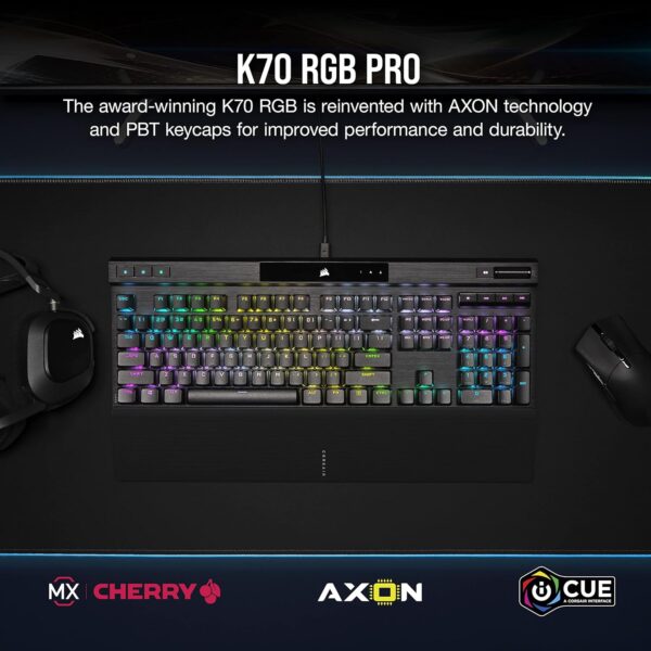 Corsair K70 RGB PRO Wired Mechanical Gaming Keyboard (CHERRY MX RGB Blue Switches: Tactile & Clickable, 8,000Hz Hyperpolling, PBT DOUBLE-SHOT PRO Keycaps, Soft-Touch Palm Rest)...