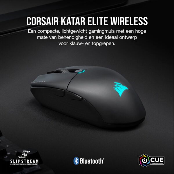 Corsair KATAR ELITE WIRELESS Gaming Mouse - Ultralight, MARKSMAN Optical Sensor with 26,000 DPI, Sub-1ms SLIPSTREAM WIRELESS Connection, Up to 110 Hours Rechargeable Battery...