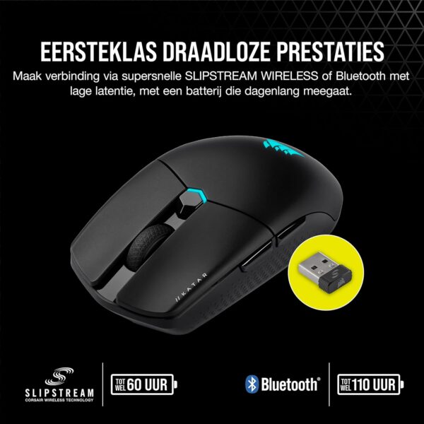 Corsair KATAR ELITE WIRELESS Gaming Mouse - Ultralight, MARKSMAN Optical Sensor with 26,000 DPI, Sub-1ms SLIPSTREAM WIRELESS Connection, Up to 110 Hours Rechargeable Battery...