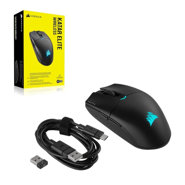 Corsair KATAR ELITE WIRELESS Gaming Mouse - Ultralight, MARKSMAN Optical Sensor with 26,000 DPI, Sub-1ms SLIPSTREAM WIRELESS Connection, Up to 110 Hours Rechargeable Battery...