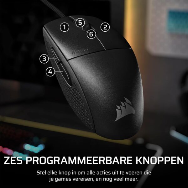 CORSAIR M55 Lightweight Wired FPS Gaming Mouse – 16,000 DPI – Six Programmable Buttons – Profiled Rubber Side Handles – Black