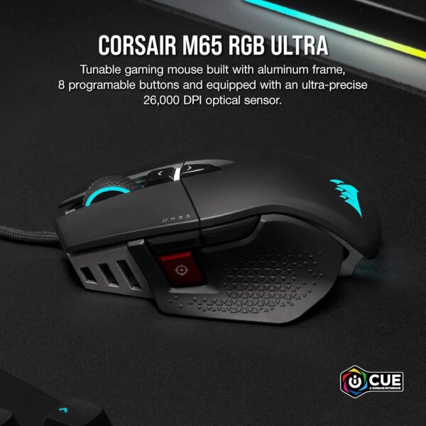 Corsair M65 RGB Ultra Tunable FPS Gaming Mouse Marksman 26,000 DPI Optical Sensor, Optical Switches, AXON Hyper-Processing Technology, Sensor Fusion Control, Tunable Weight...