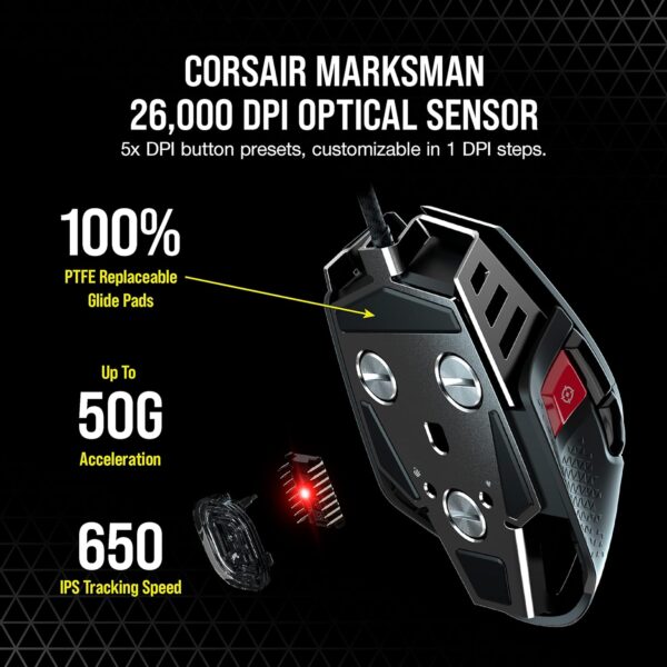 Corsair M65 RGB Ultra Tunable FPS Gaming Mouse Marksman 26,000 DPI Optical Sensor, Optical Switches, AXON Hyper-Processing Technology, Sensor Fusion Control, Tunable Weight...