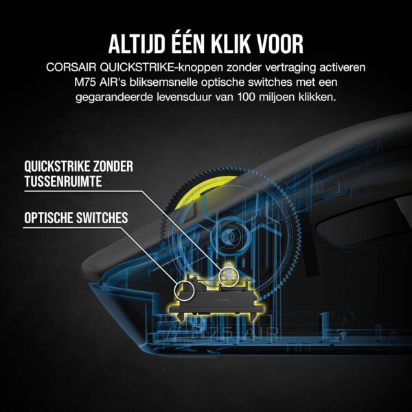 CORSAIR M75 AIR WIRELESS Ultra Lightweight Gaming Mouse – 2.4GHz & Bluetooth – 26,000 DPI – Up to 100 Hours Battery - iCUE Compatible - Black