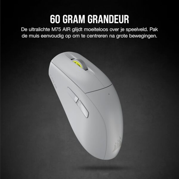 CORSAIR M75 AIR WIRELESS Ultralight FPS Gaming Mouse – 26,000 DPI – Ultra Fast Input – Symmetric Shape – iCUE Xompatibel – PC, Mac – Light Grey