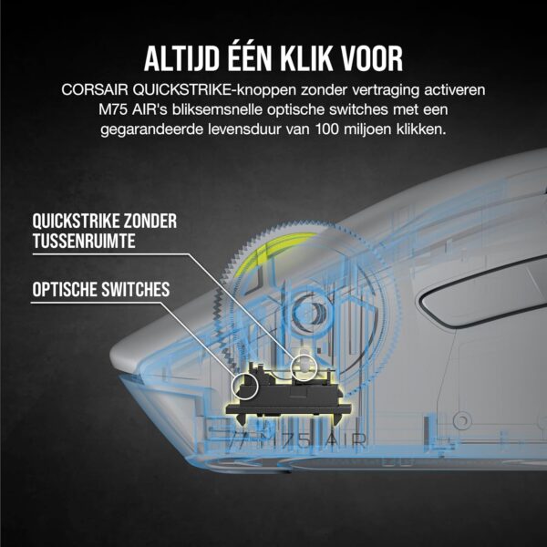 CORSAIR M75 AIR WIRELESS Ultralight FPS Gaming Mouse – 26,000 DPI – Ultra Fast Input – Symmetric Shape – iCUE Xompatibel – PC, Mac – Light Grey