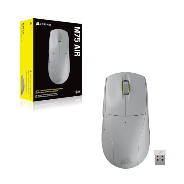 CORSAIR M75 AIR WIRELESS Ultralight FPS Gaming Mouse – 26,000 DPI – Ultra Fast Input – Symmetric Shape – iCUE Xompatibel – PC, Mac – Light Grey