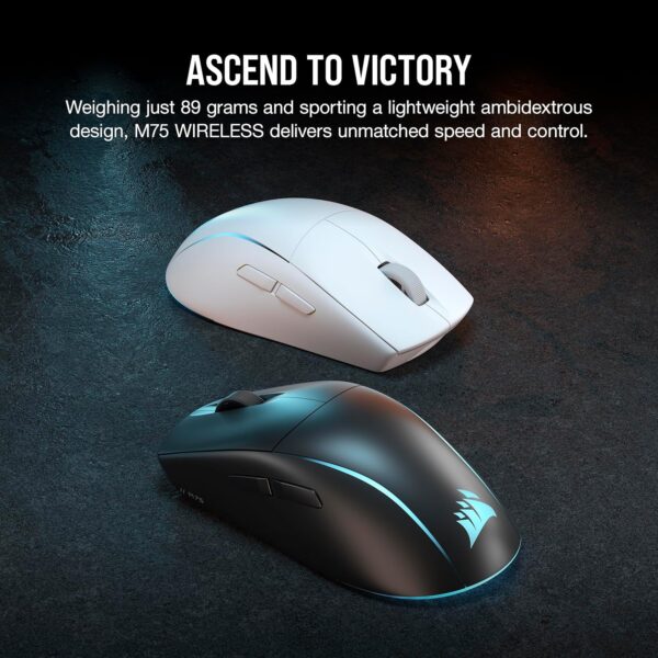Corsair M75 Wireless RGB Lightweight FPS Gaming Mouse – 26,000 DPI – Interchangeable Side Buttons – iCUE Compatible – PC – White