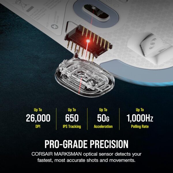 Corsair M75 Wireless RGB Lightweight FPS Gaming Mouse – 26,000 DPI – Interchangeable Side Buttons – iCUE Compatible – PC – White