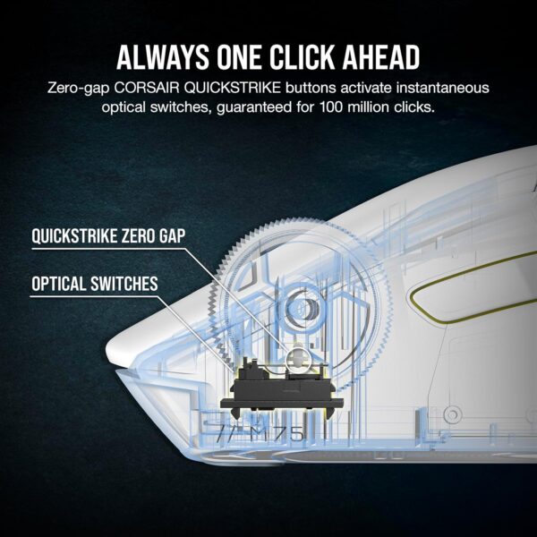 Corsair M75 Wireless RGB Lightweight FPS Gaming Mouse – 26,000 DPI – Interchangeable Side Buttons – iCUE Compatible – PC – White