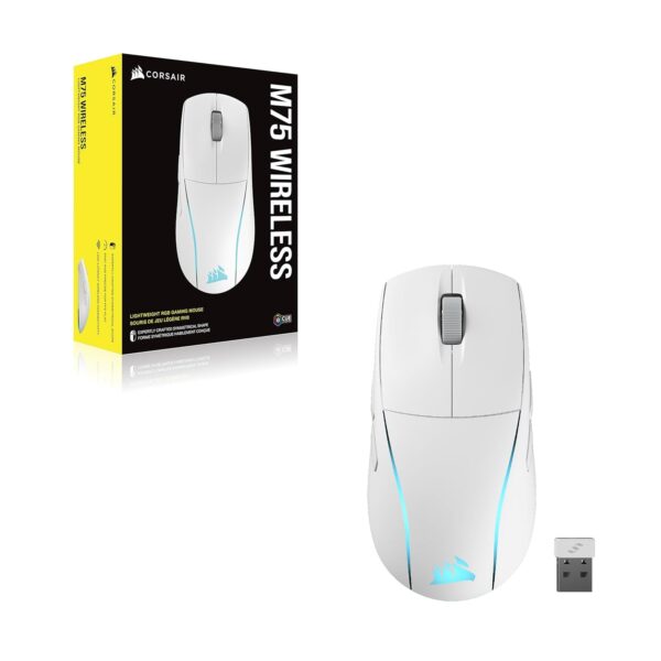 Corsair M75 Wireless RGB Lightweight FPS Gaming Mouse – 26,000 DPI – Interchangeable Side Buttons – iCUE Compatible – PC – White