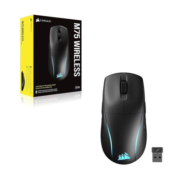 CORSAIR M75 WIRELESS RGB Lightweight FPS Gaming Mouse – 26,000 DPI – Interchangeable Side Buttons – iCUE Compatible – PC – Black